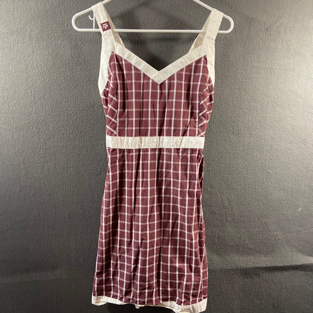 Columbia Texas A&M Aggies Dress L Plaid Cotton Sundress Maroon White College
